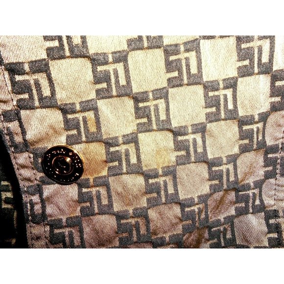 Vintage ST. JOHN SPORT By Marie Gray Leather Trim Jacket Bronze Black Monogram - Picture 4 of 12